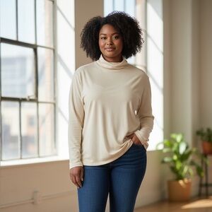 MARLA WYNNE (1X) Cream Turtleneck Top NWT Viscose Soft Stretch Medium Weight